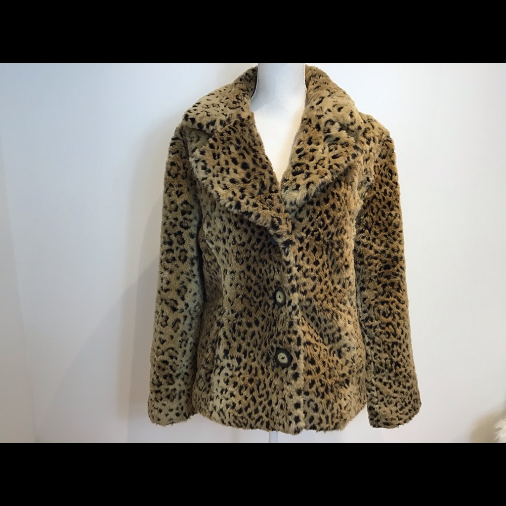 Braetan Animal Print Faux Fur Teddi Coat Sz Lg